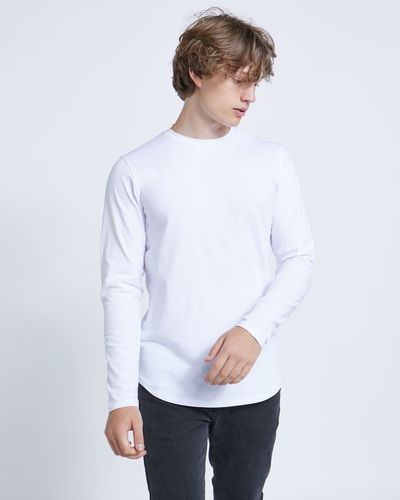 Paul Galvin White Long Sleeve Dipped Hem Stretch Tee Shirt